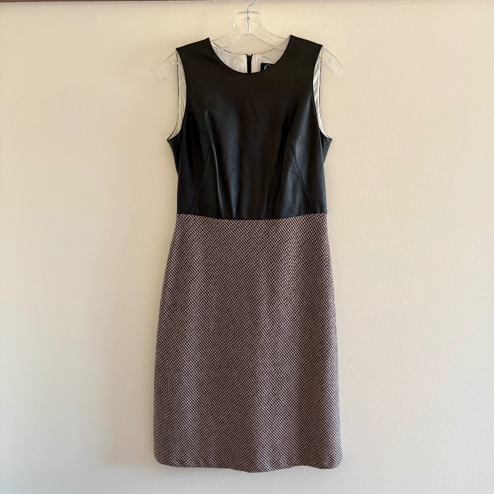 McQ Alexander McQueen Leather Bodice Houndstooth Plaid Sheath Dress